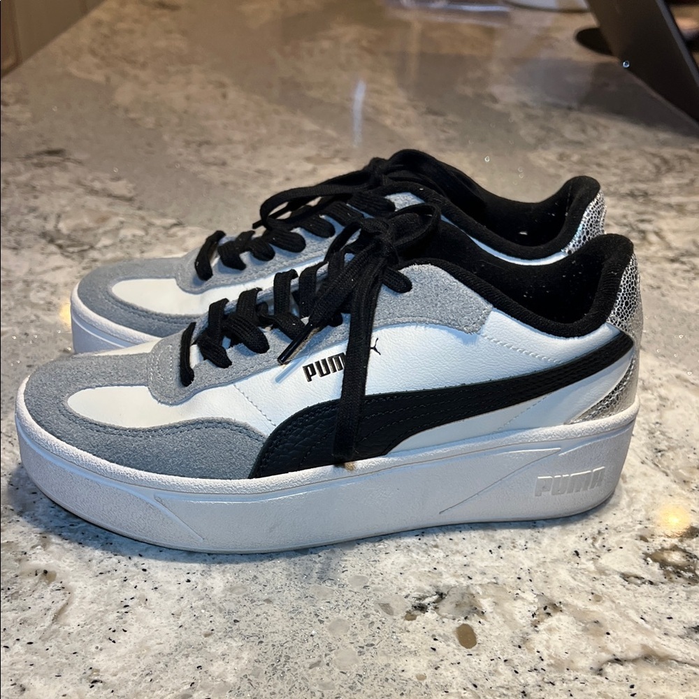 PUMA Club II Era Platform White and Black Sneakers Size 8.5 - Picture 4 of 11